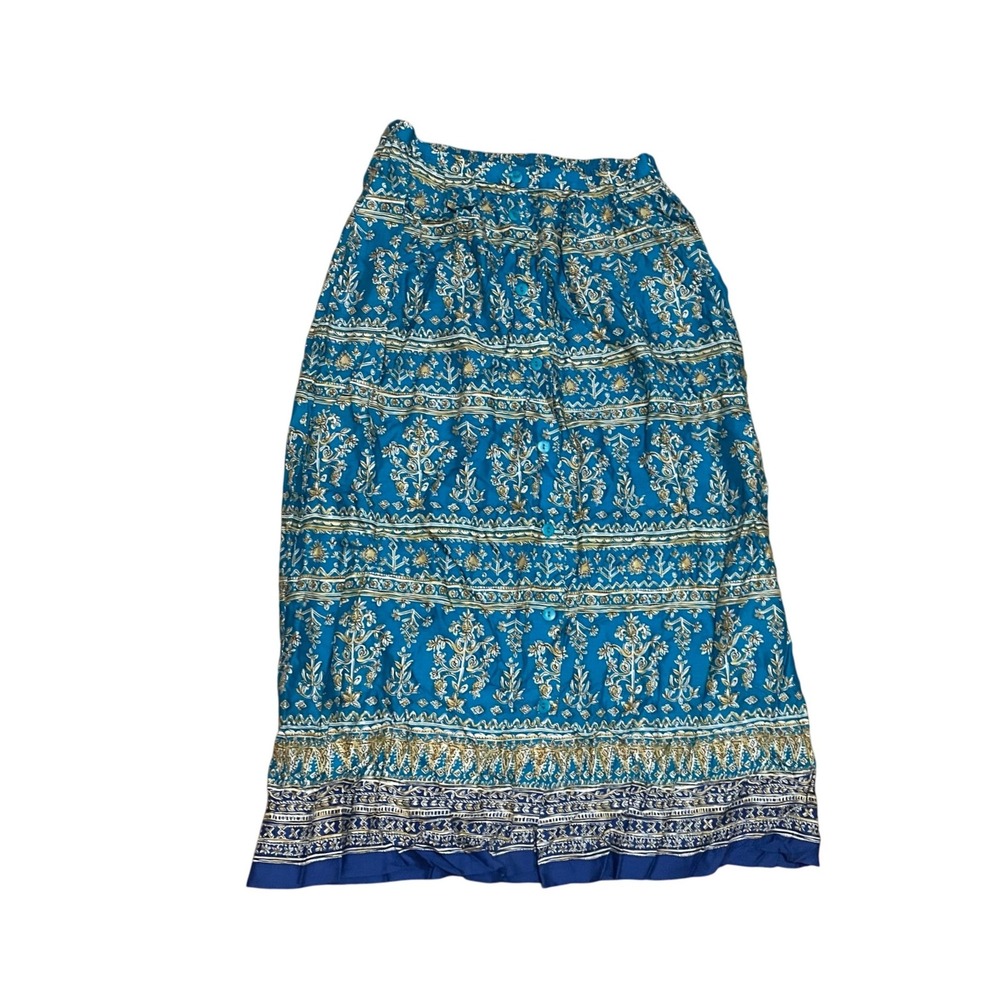 VTG Pendleton Women's 12 Blue Floral Rayon Button Front Maxi Skirt Pockets NWT